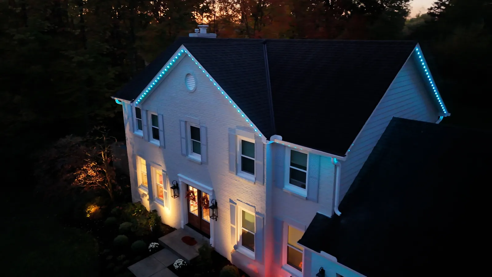 Two-Story Colonial — Cool White & Teal — Customer Installation